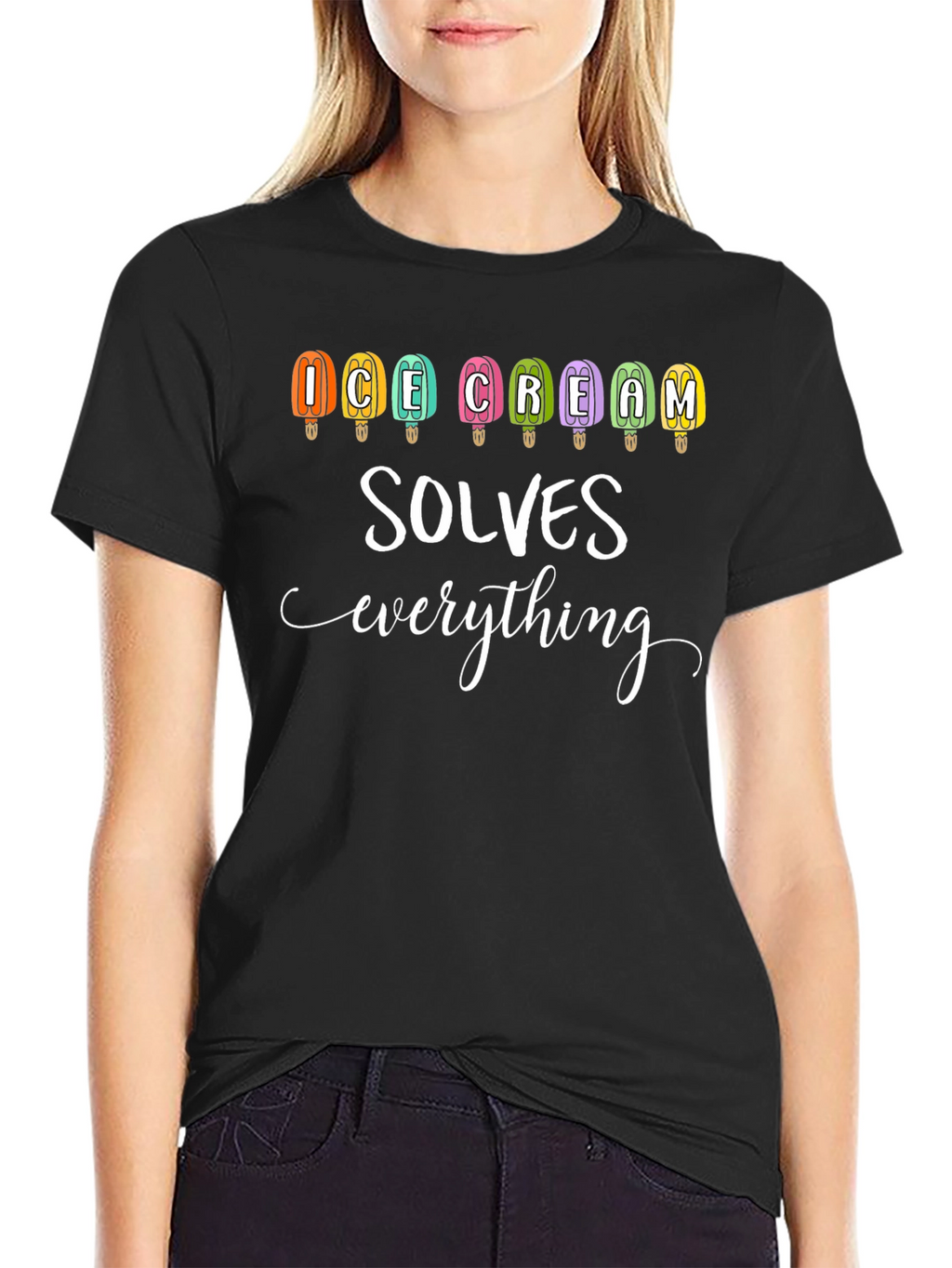 Ice Cream Solves Everything Graphic Tee - Black