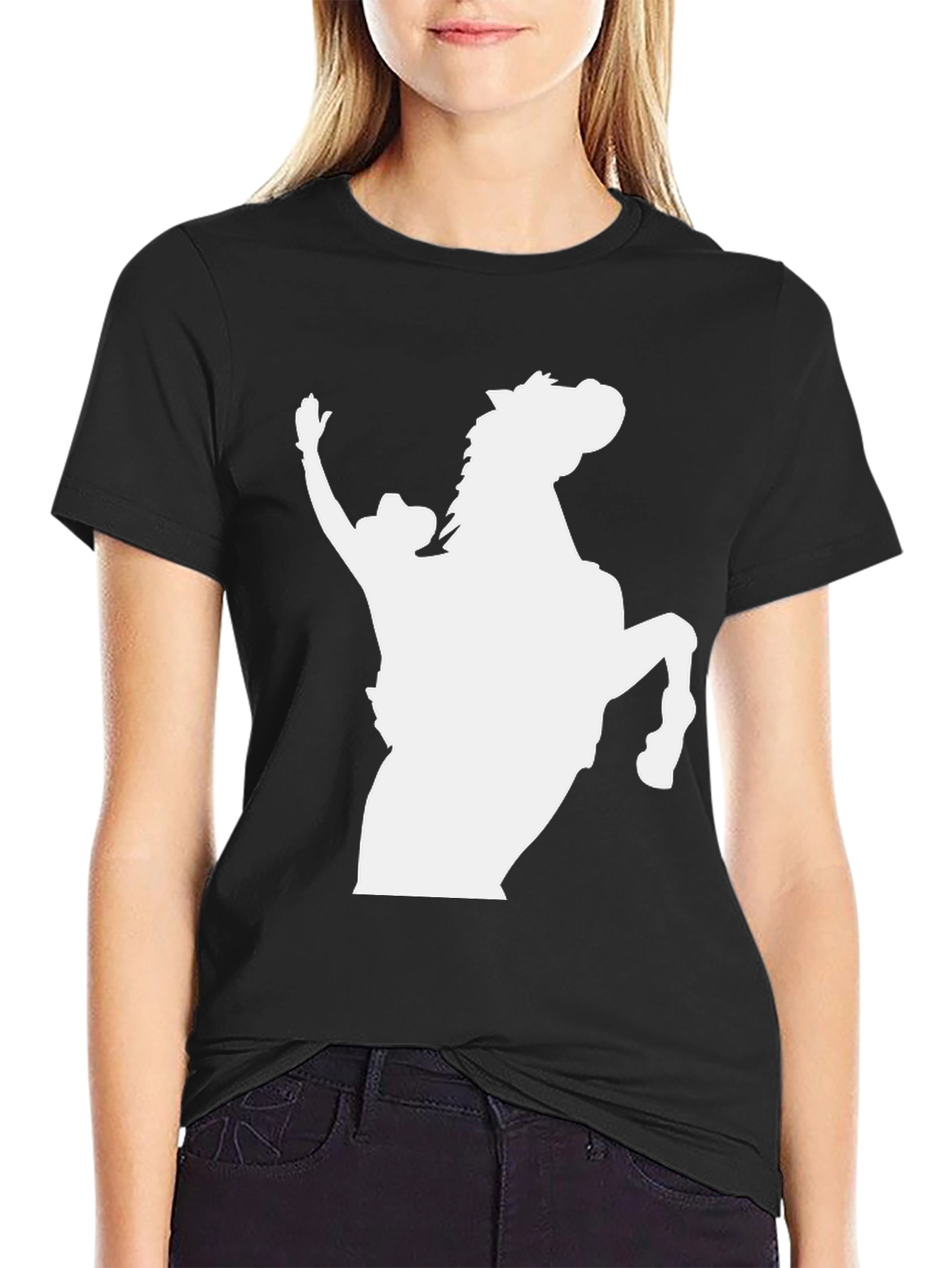 Cowboy Horse Graphic Tee - Black Cotton Blend T-Shirt
