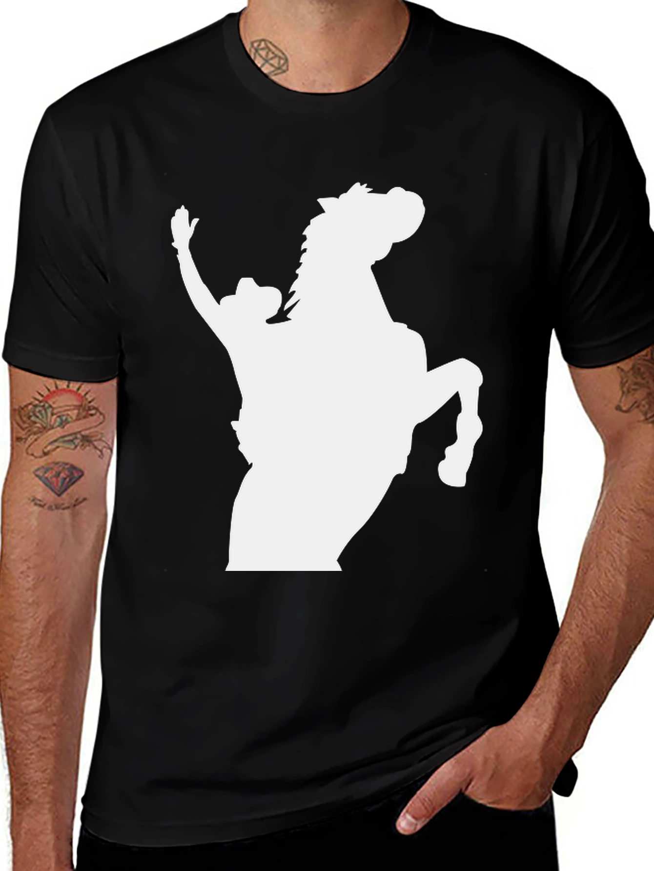 Cowboy Horse Graphic Tee - Black Cotton Blend T-Shirt