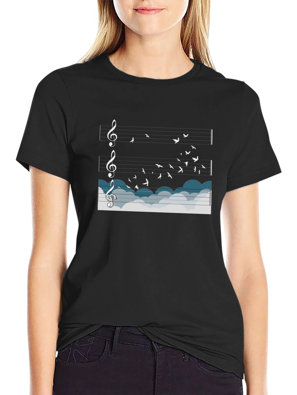 Musical Flight T-Shirt: Birds & Notes in the Sky