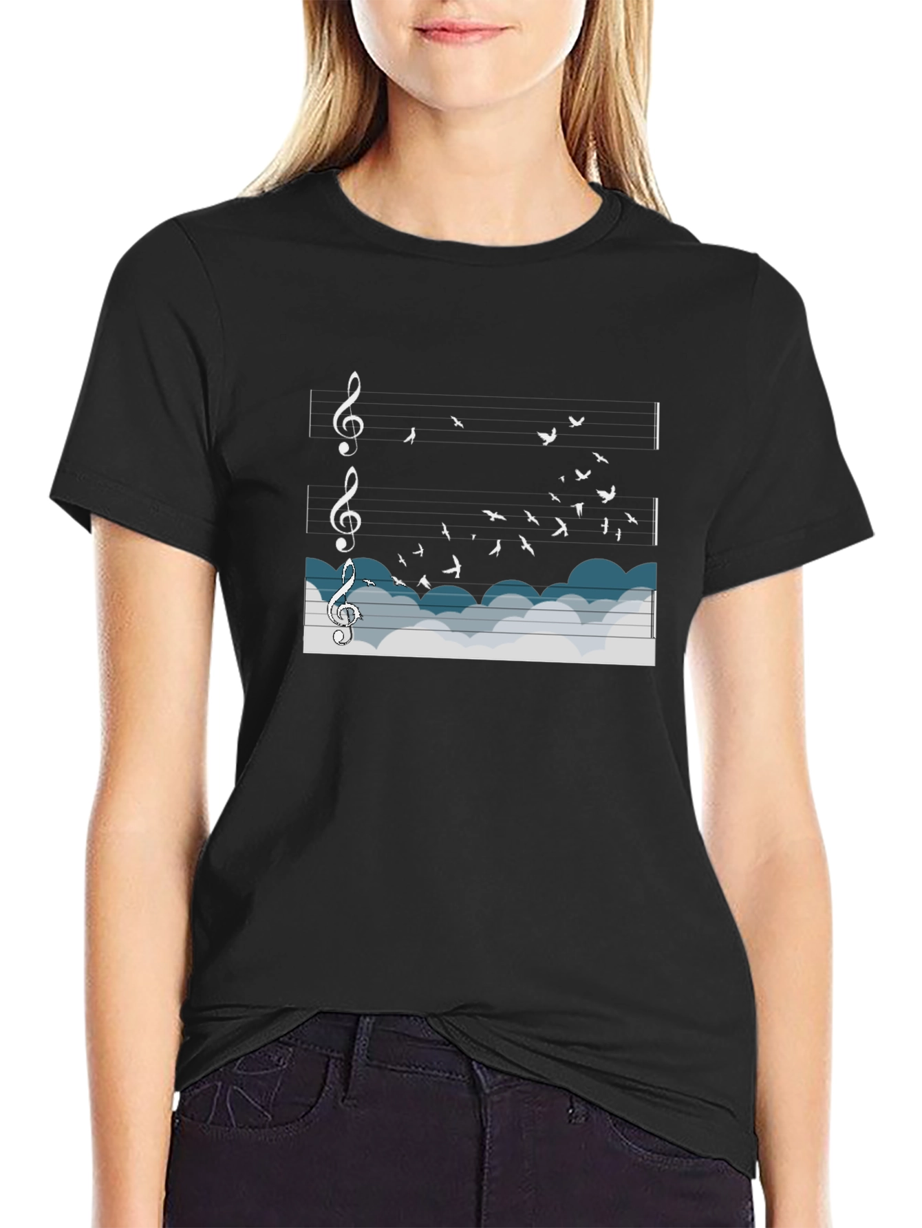 Musical Flight T-Shirt: Birds & Notes in the Sky