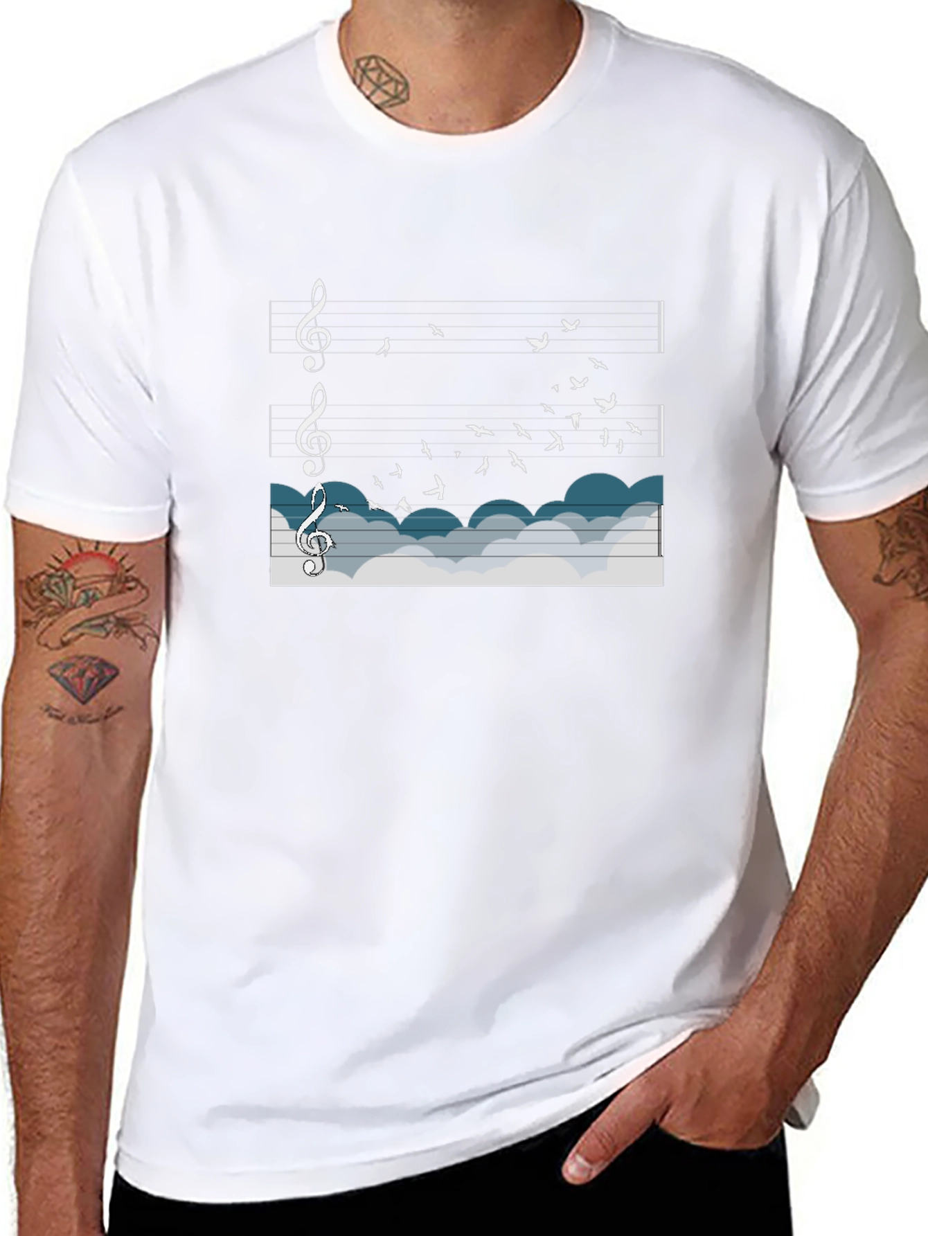 Musical Flight T-Shirt: Birds & Notes in the Sky