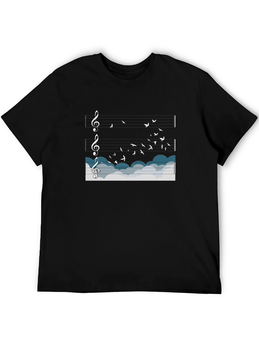 Musical Flight T-Shirt: Birds & Notes in the Sky