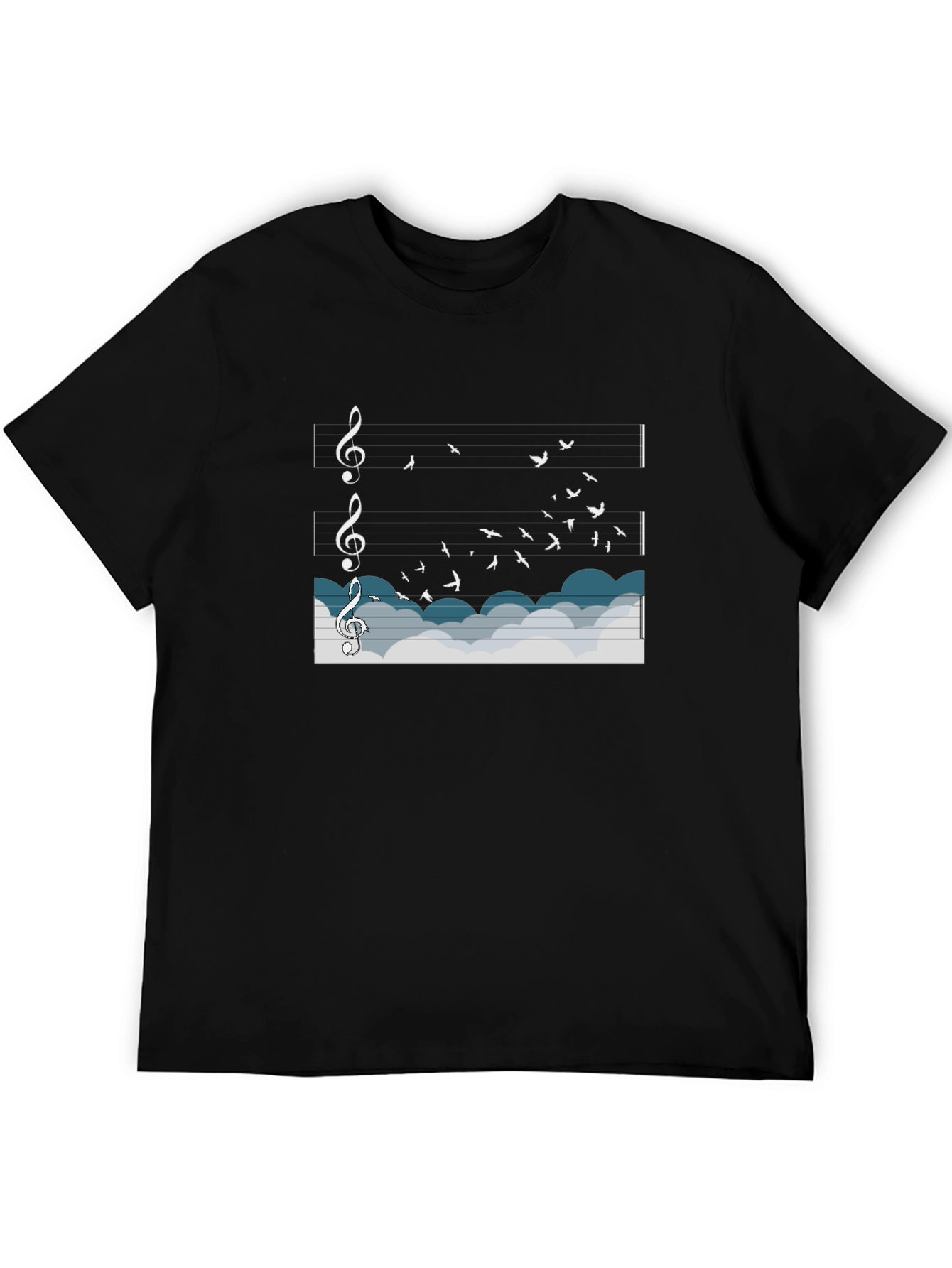 Musical Flight T-Shirt: Birds & Notes in the Sky