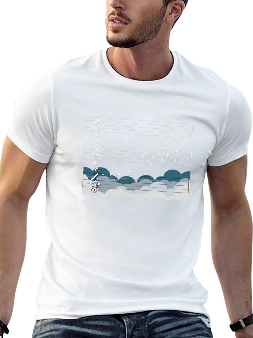 Musical Flight T-Shirt: Birds & Notes in the Sky