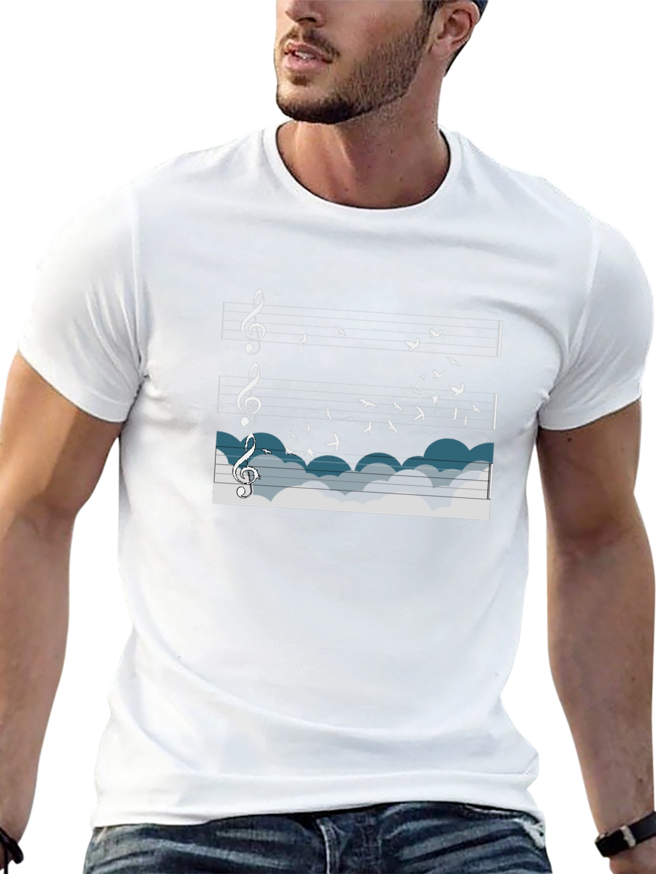 Musical Flight T-Shirt: Birds & Notes in the Sky