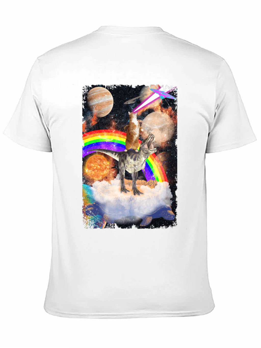 Cosmic Dinosaur Cat Rainbow T-Shirt