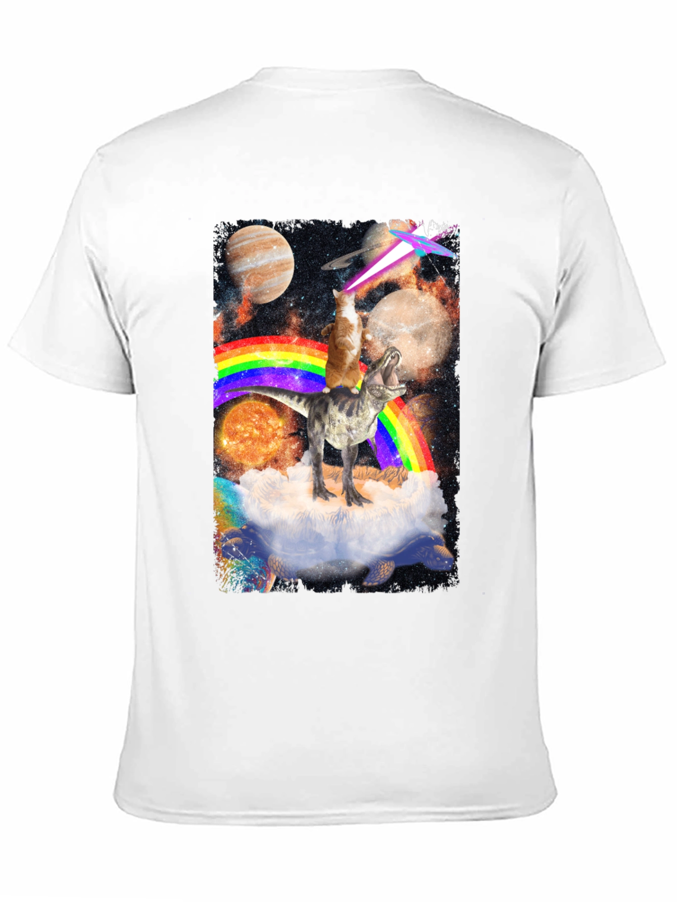Cosmic Dinosaur Cat Rainbow T-Shirt
