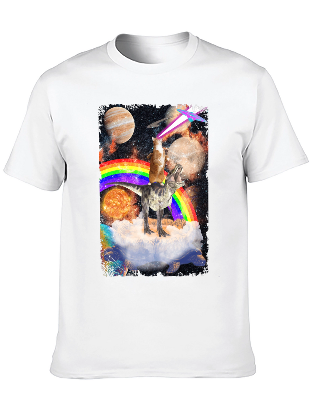 Cosmic Dinosaur Cat Rainbow T-Shirt