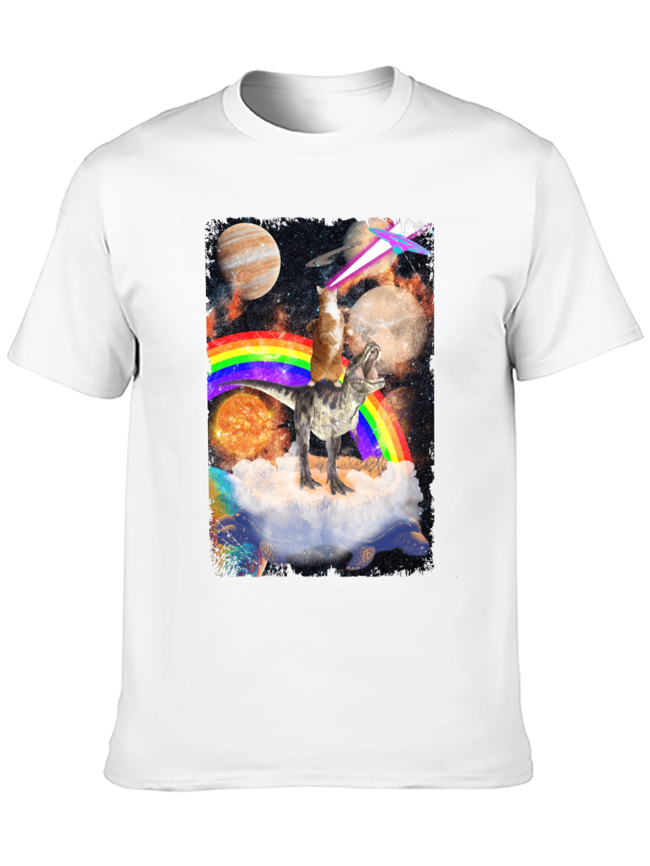 Cosmic Dinosaur Cat Rainbow T-Shirt