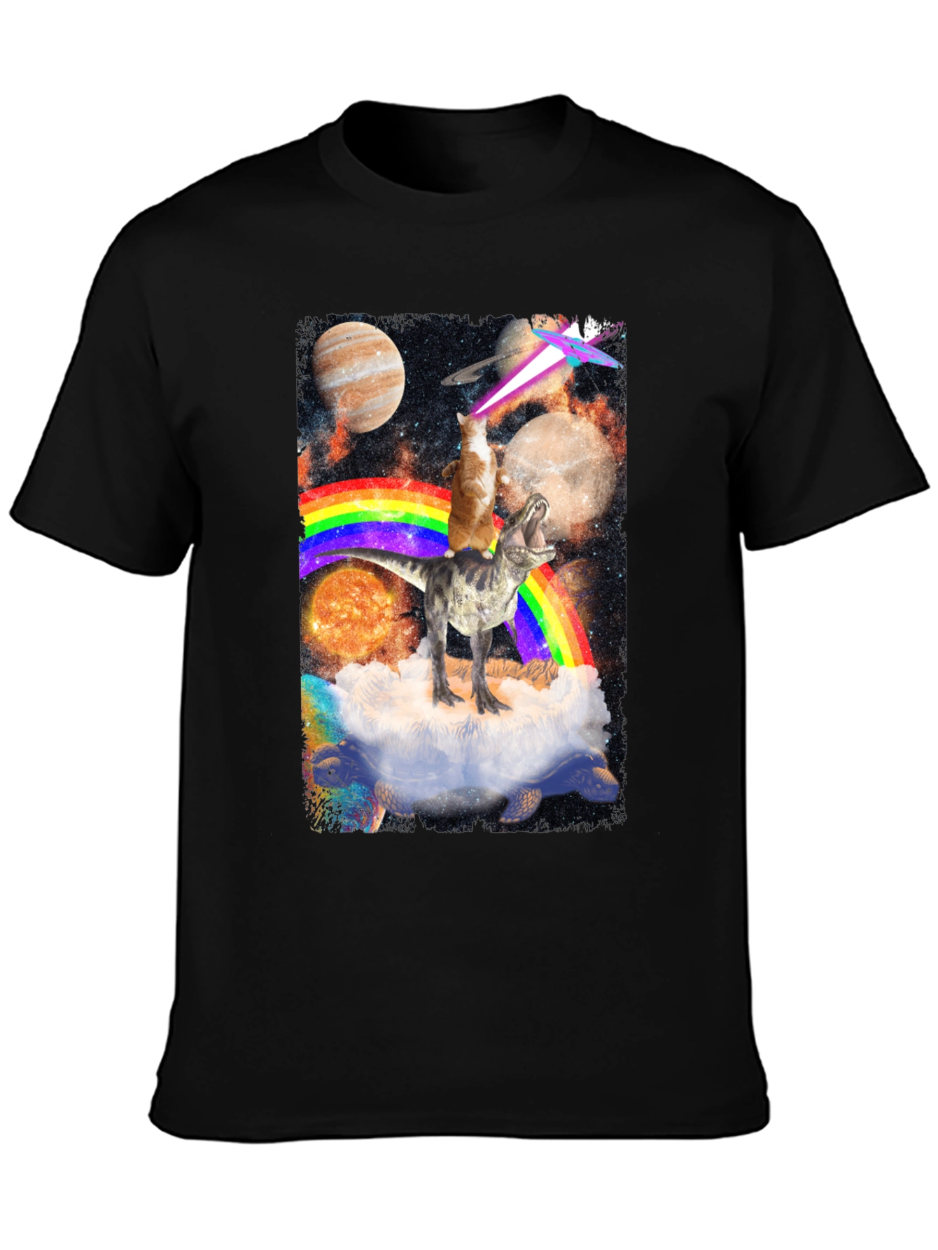 Cosmic Dinosaur Cat Rainbow T-Shirt