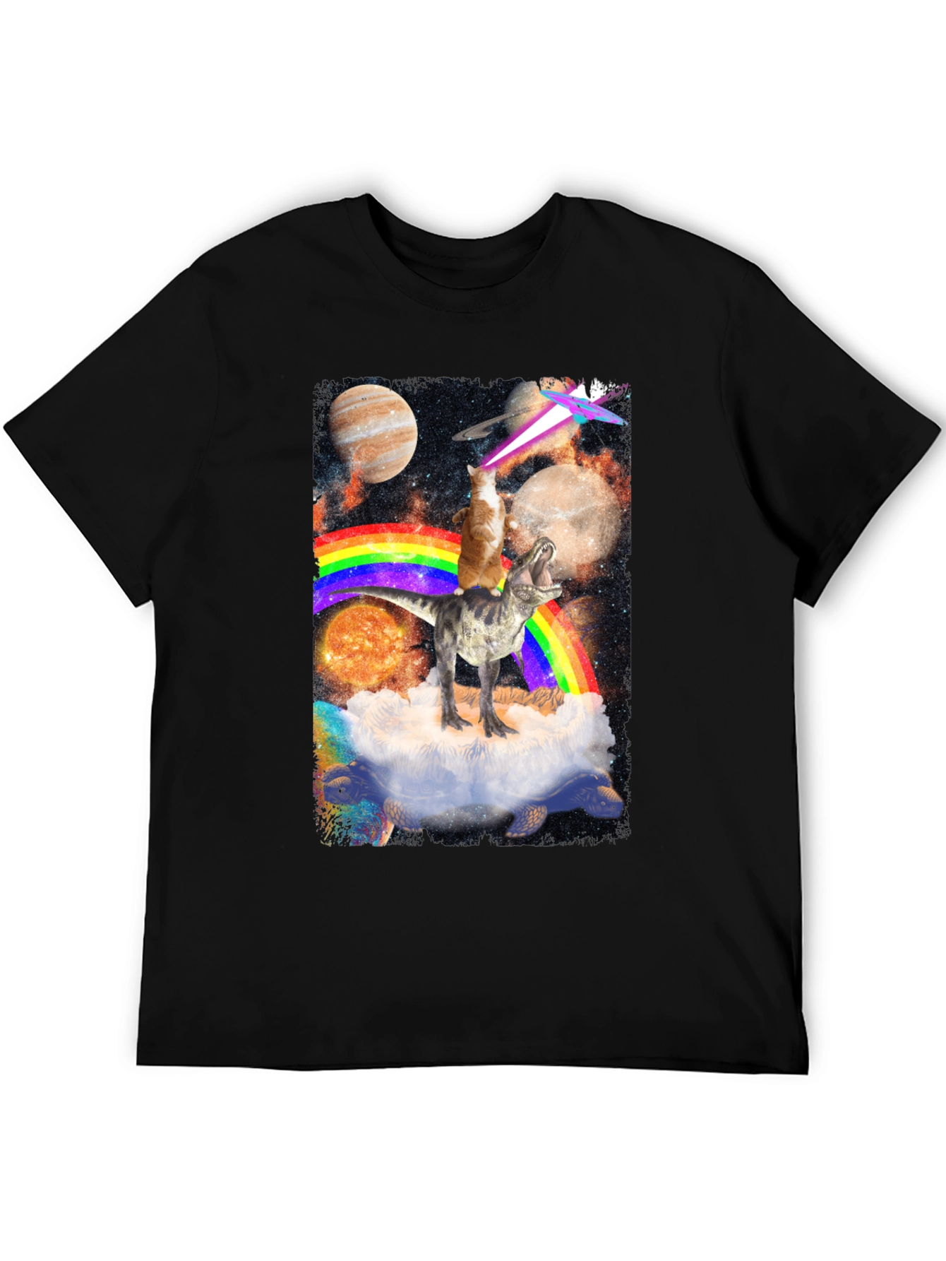 Cosmic Dinosaur Cat Rainbow T-Shirt