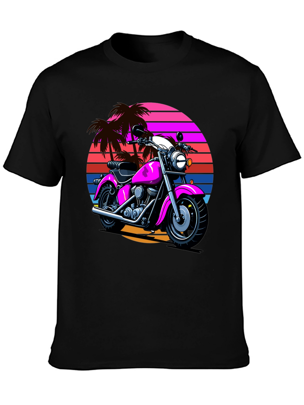 Retro Motorcycle T-Shirt - Palm Sunset Graphic