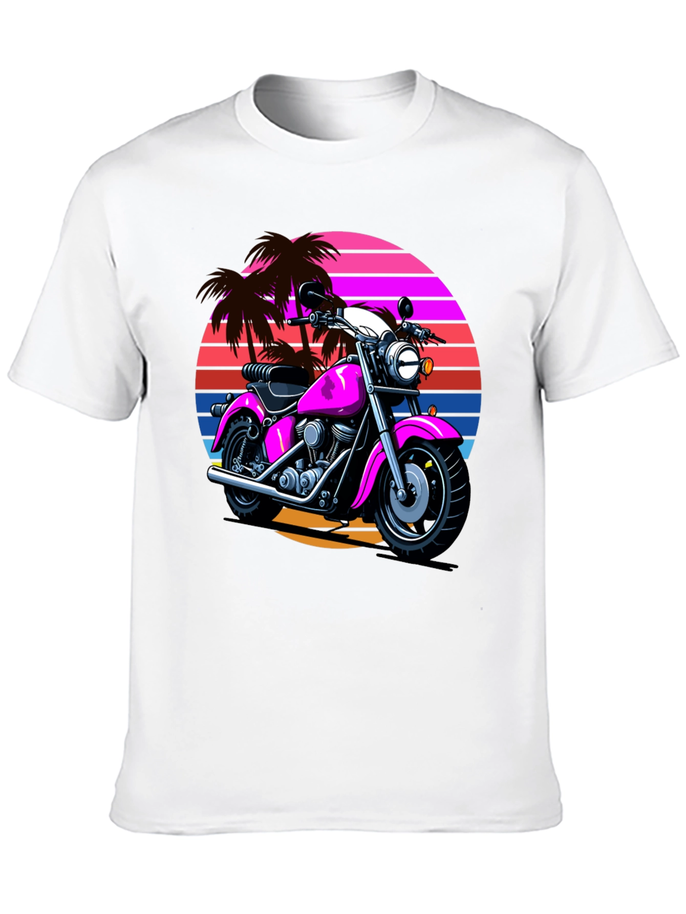 Retro Motorcycle T-Shirt - Palm Sunset Graphic