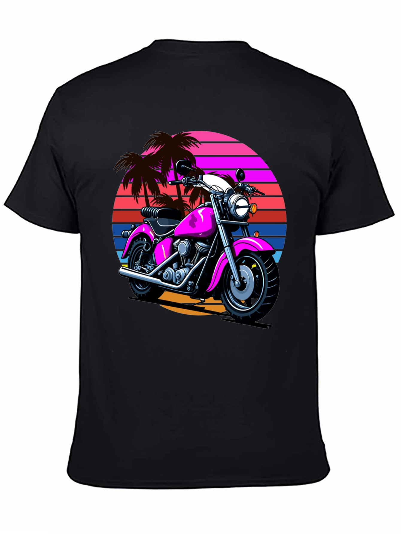 Retro Motorcycle T-Shirt - Palm Sunset Graphic