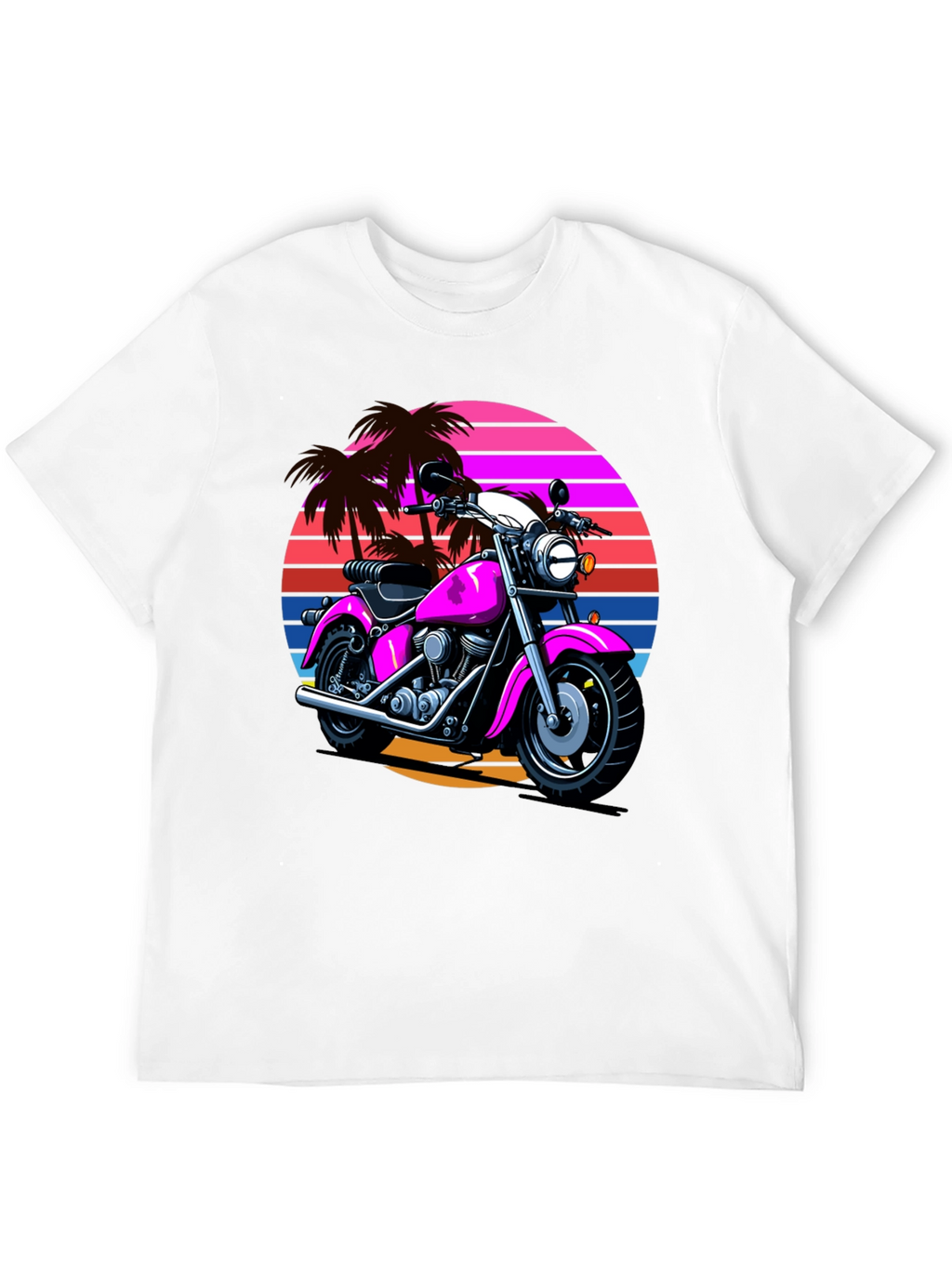 Retro Motorcycle T-Shirt - Palm Sunset Graphic