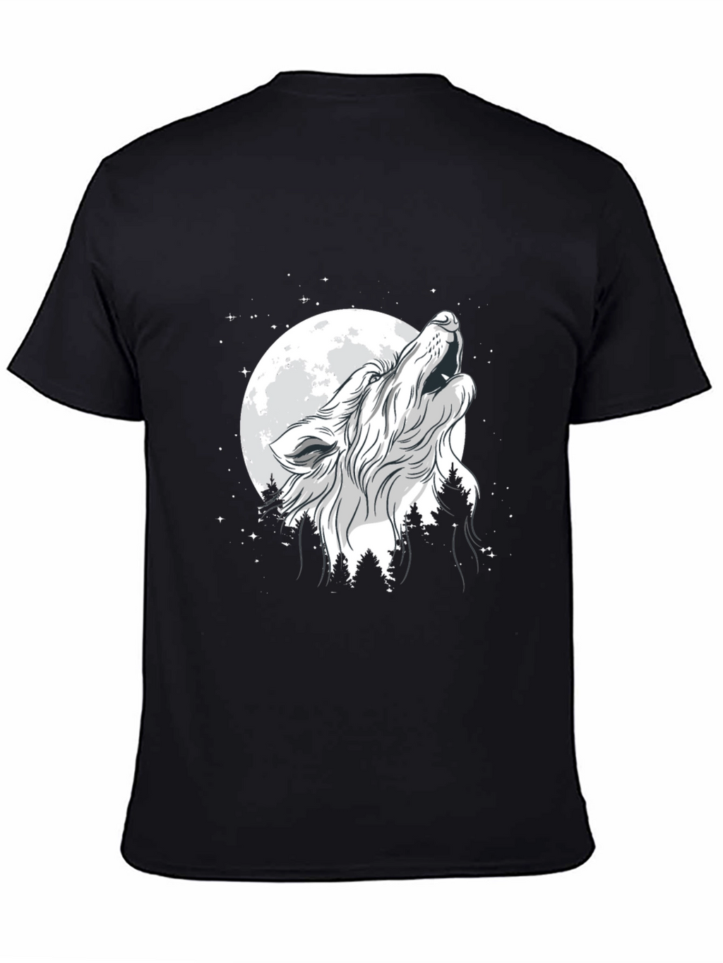 Wolf Howling at Moon Graphic Black T-Shirt