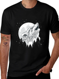 Wolf Howling at Moon Graphic Black T-Shirt