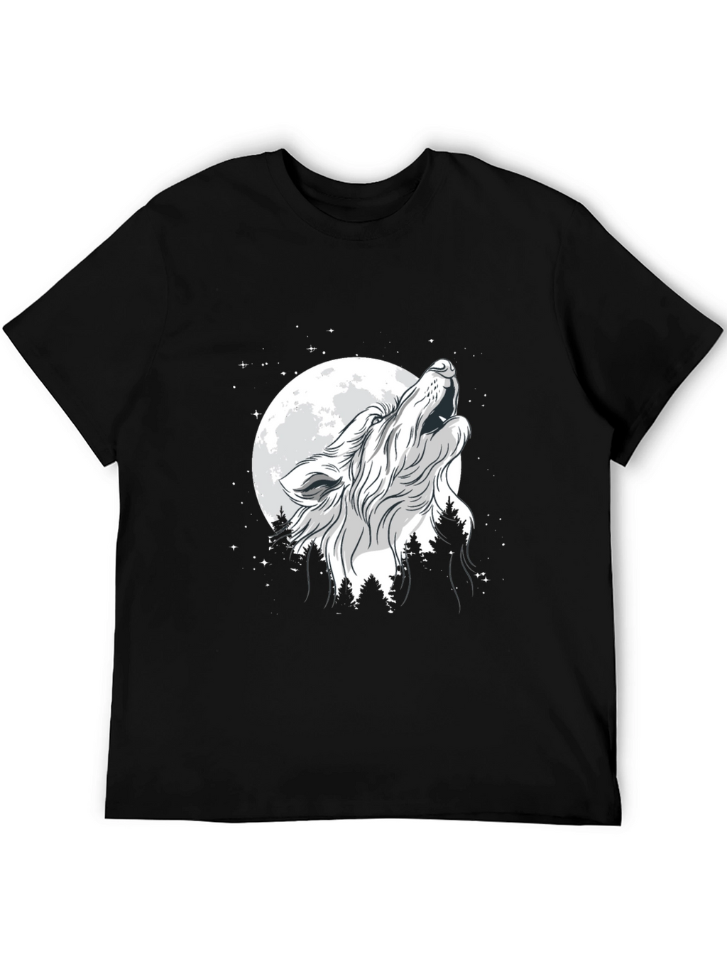 Wolf Howling at Moon Graphic Black T-Shirt