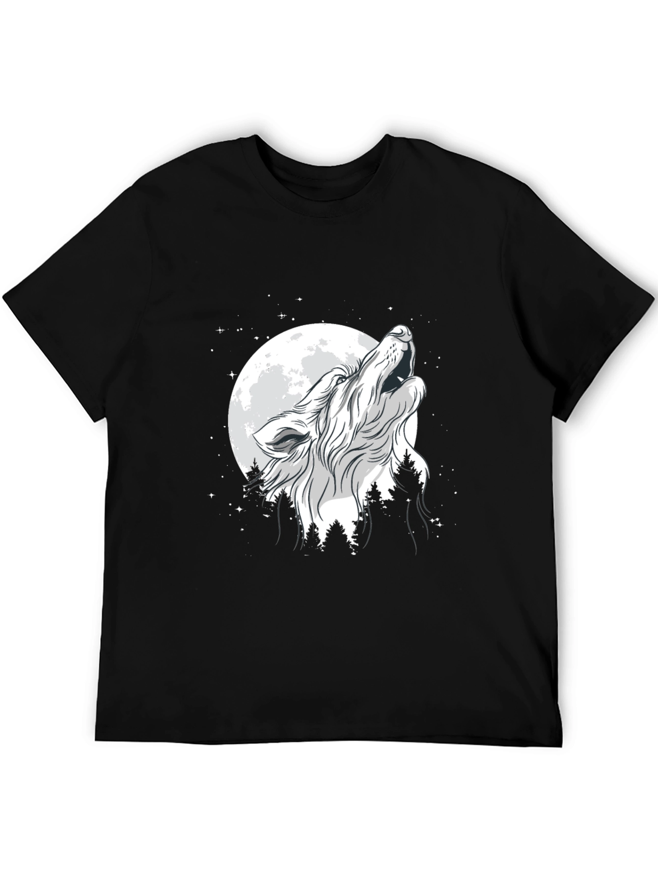 Wolf Howling at Moon Graphic Black T-Shirt