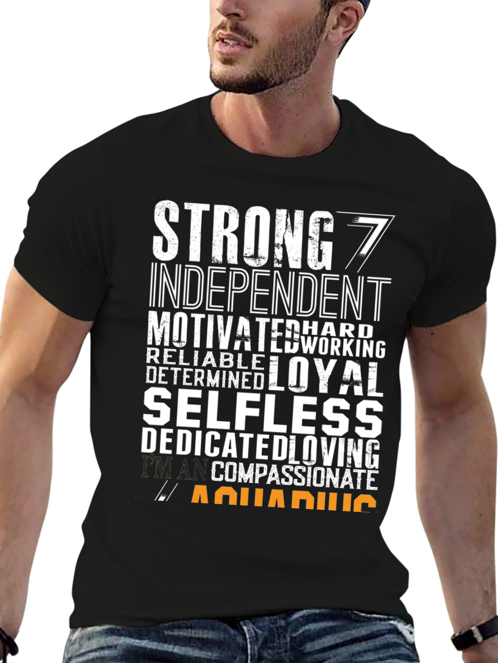 Strong Aquarius Zodiac Sign Black T-Shirt