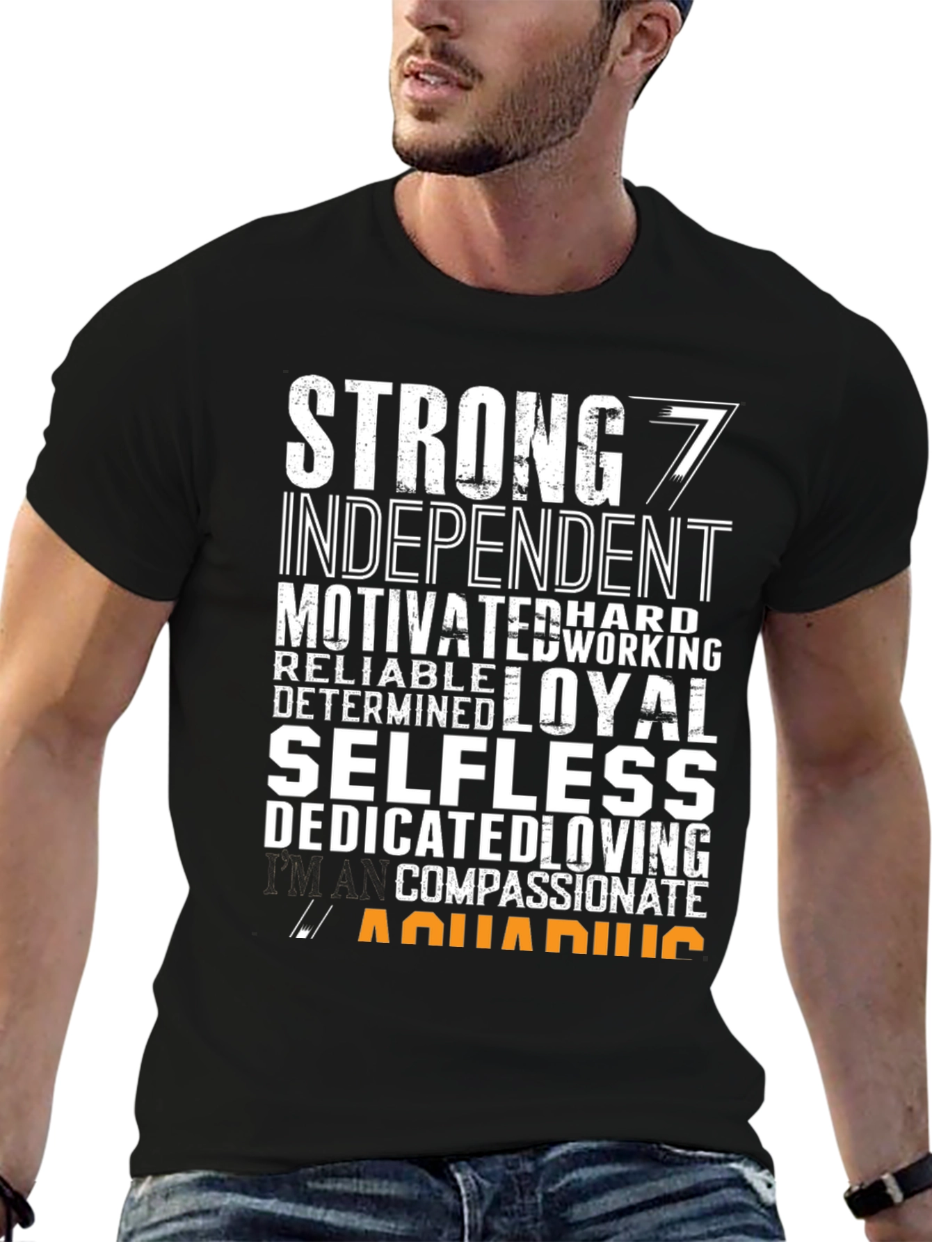 Strong Aquarius Zodiac Sign Black T-Shirt