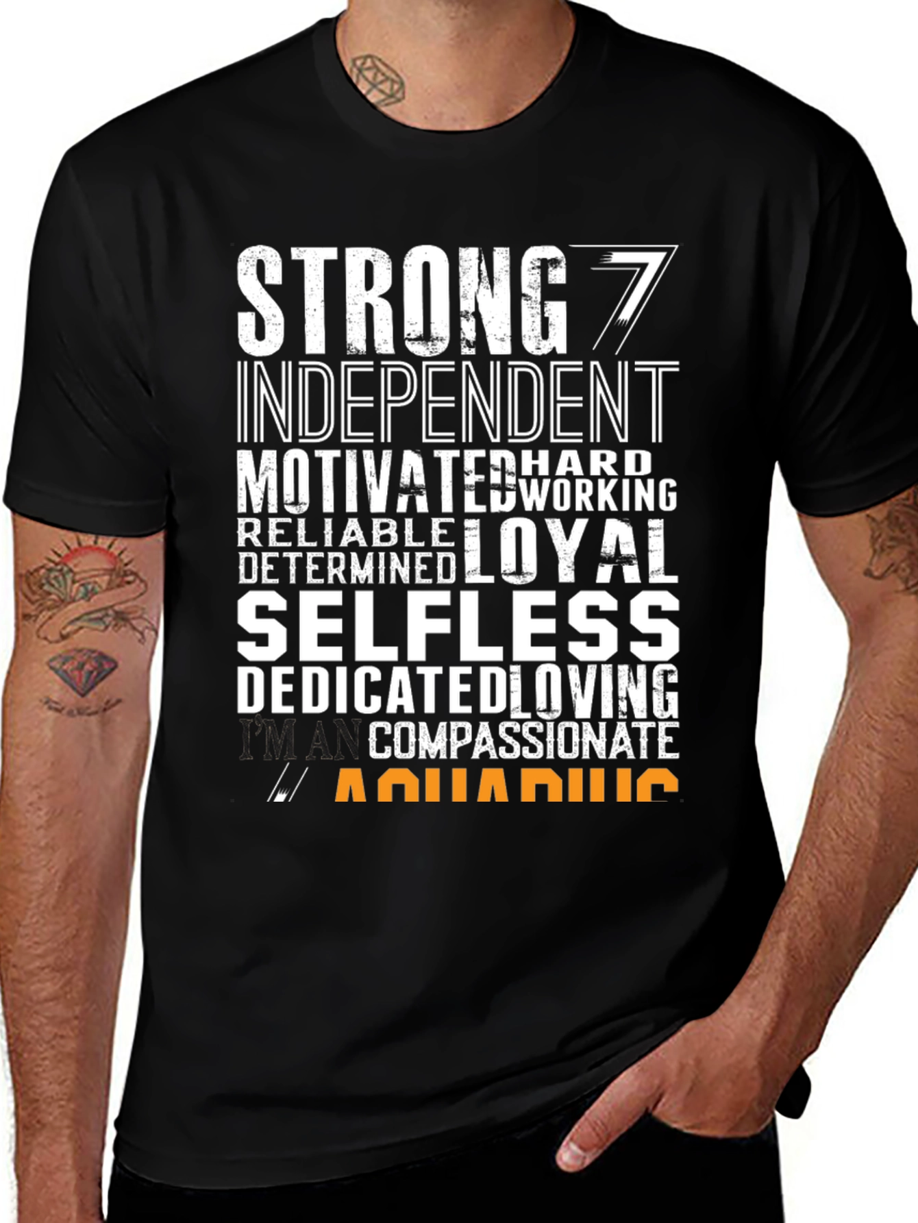 Strong Aquarius Zodiac Sign Black T-Shirt
