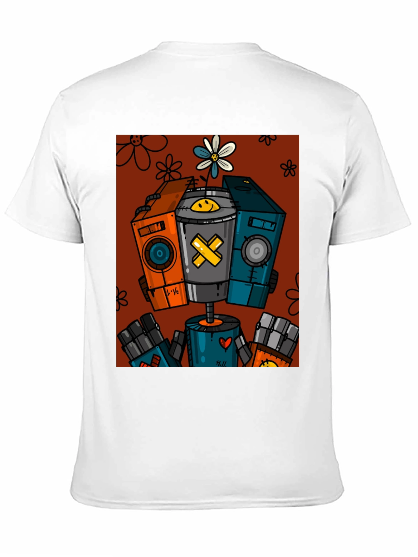 Robot Graphic Print Black T-Shirt