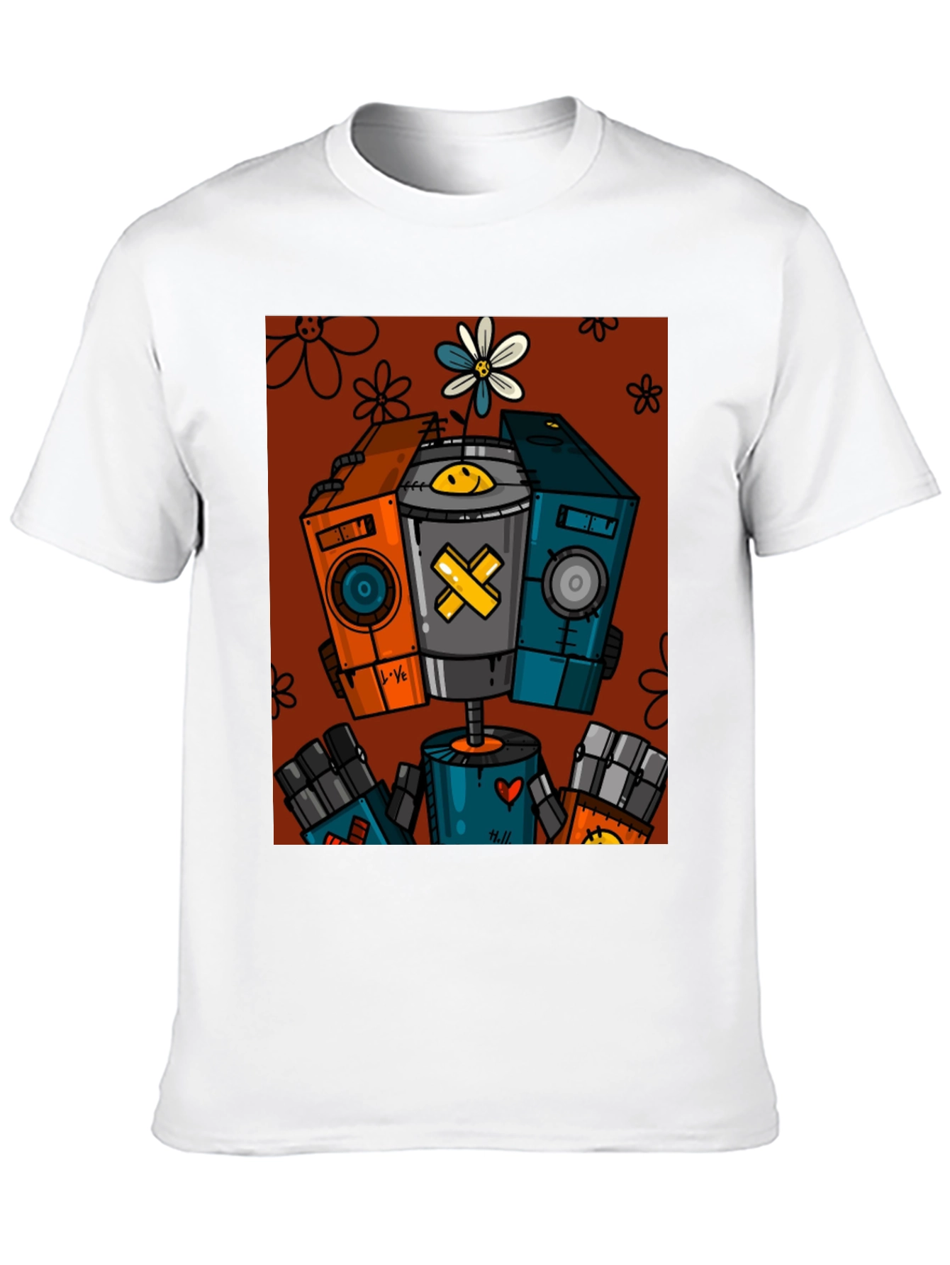 Robot Graphic Print Black T-Shirt