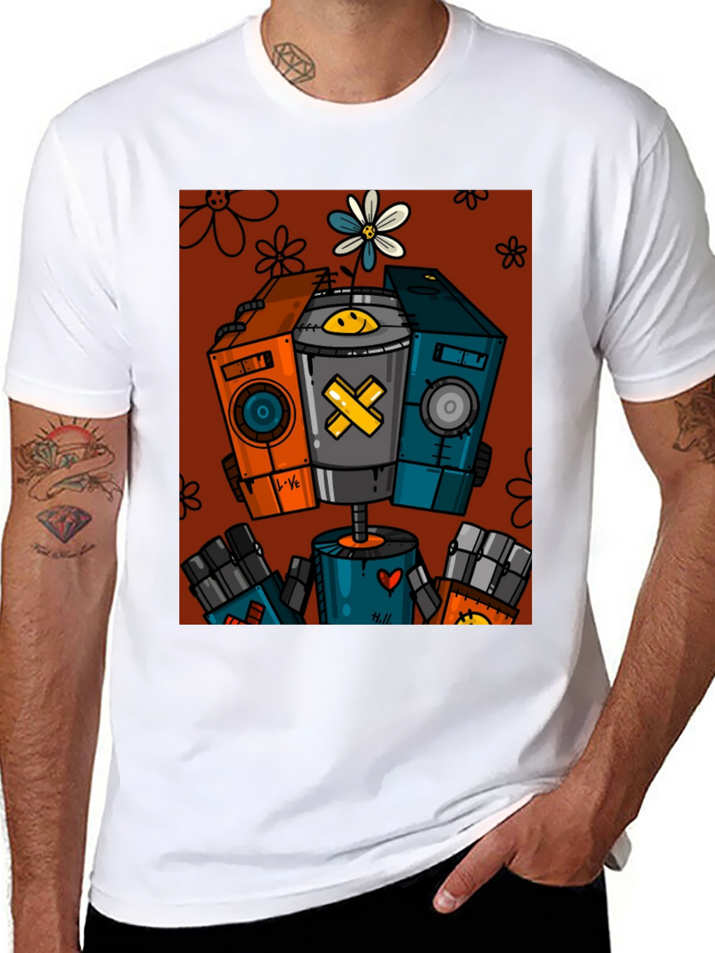 Robot Graphic Print Black T-Shirt