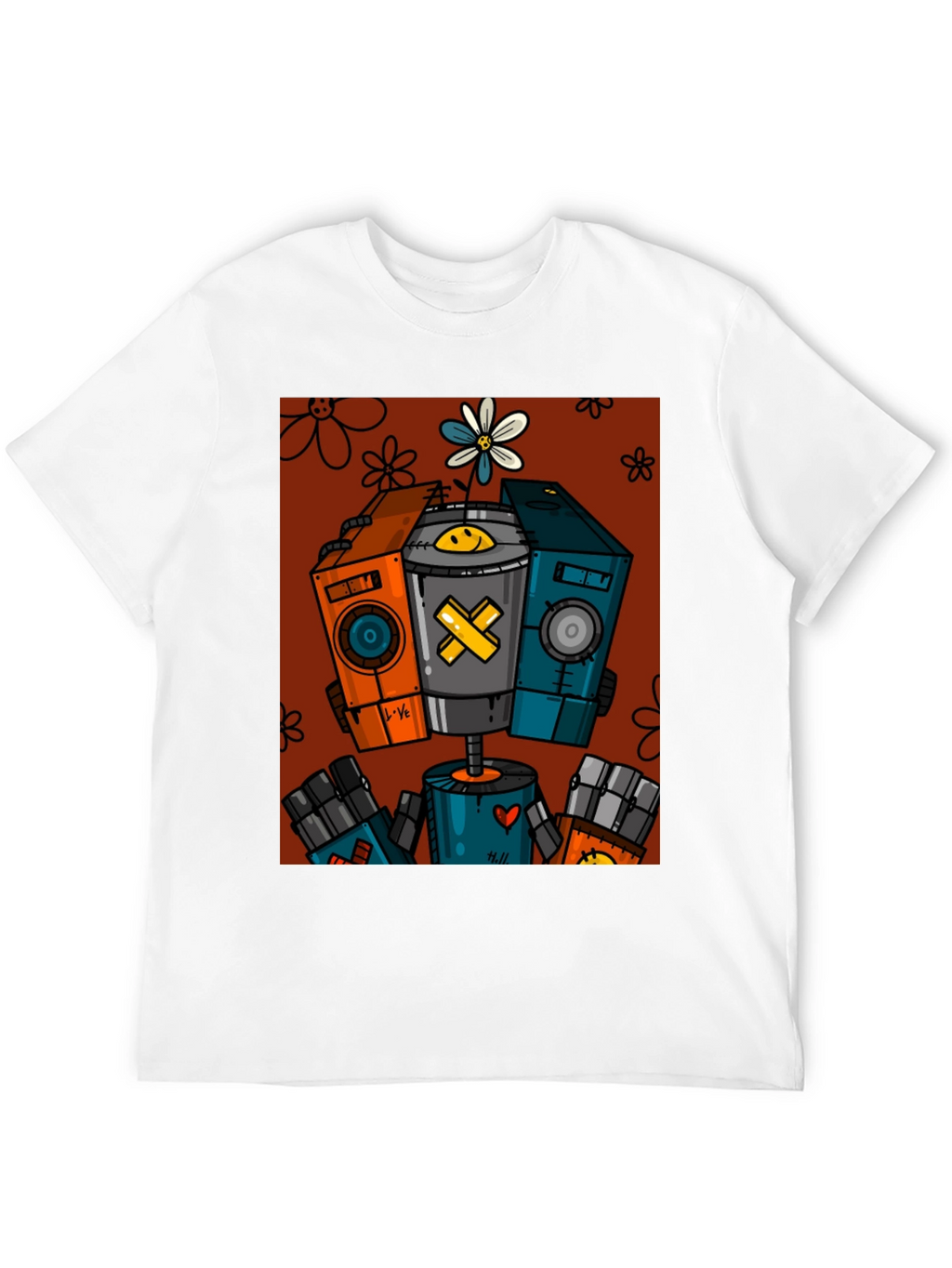 Robot Graphic Print Black T-Shirt