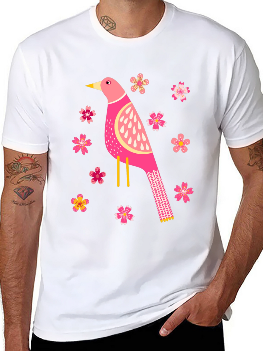 Bird and Blossom Graphic T-Shirt - Black