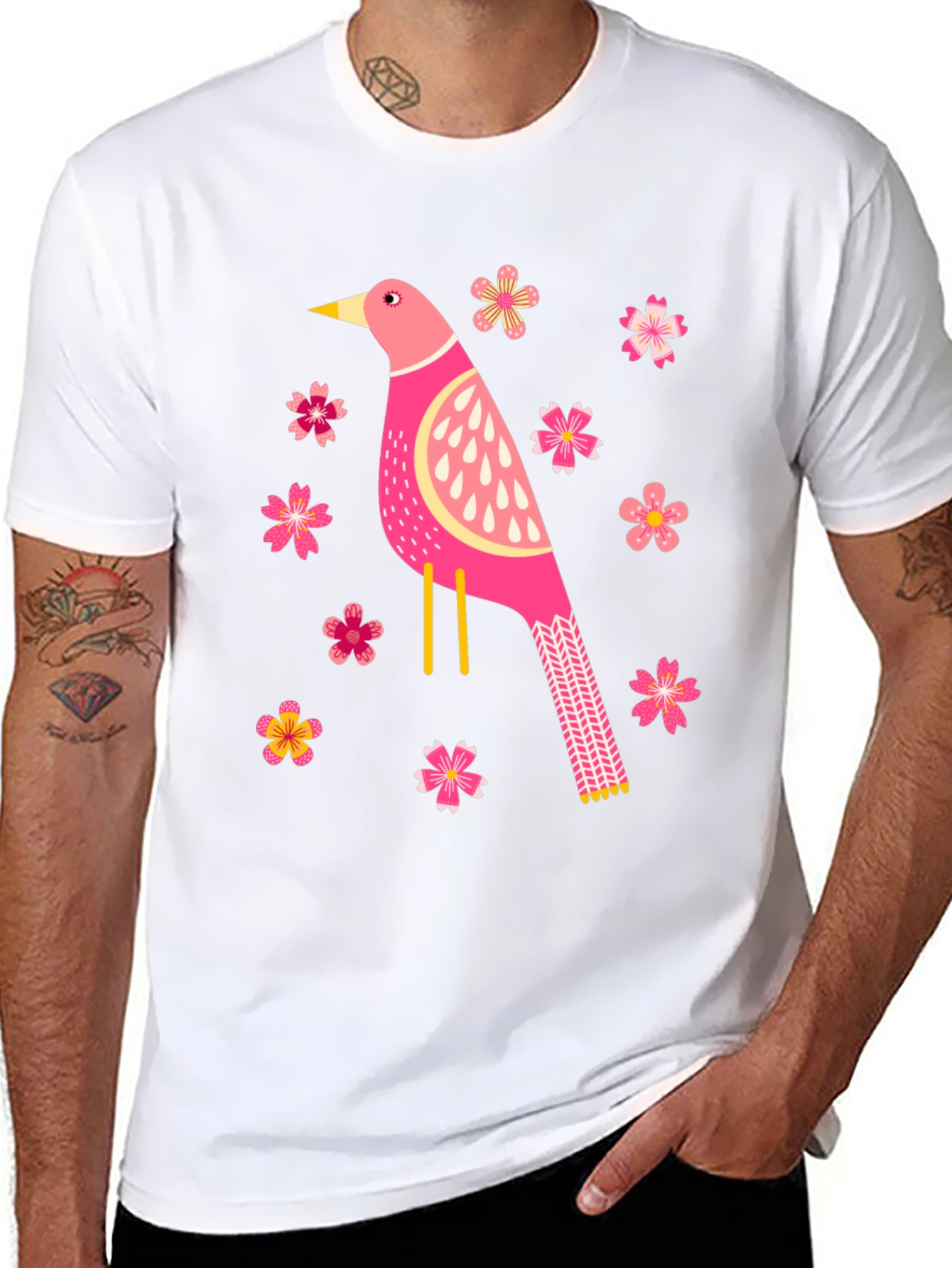 Bird and Blossom Graphic T-Shirt - Black