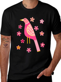 Bird and Blossom Graphic T-Shirt - Black