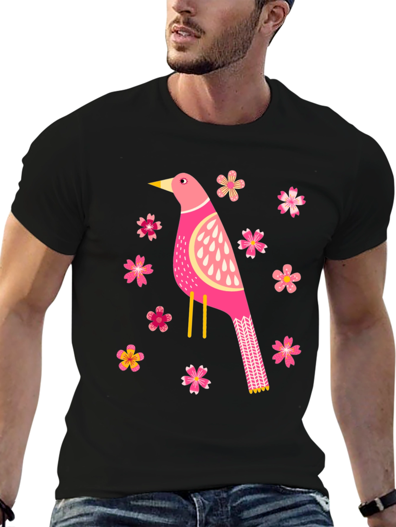 Bird and Blossom Graphic T-Shirt - Black