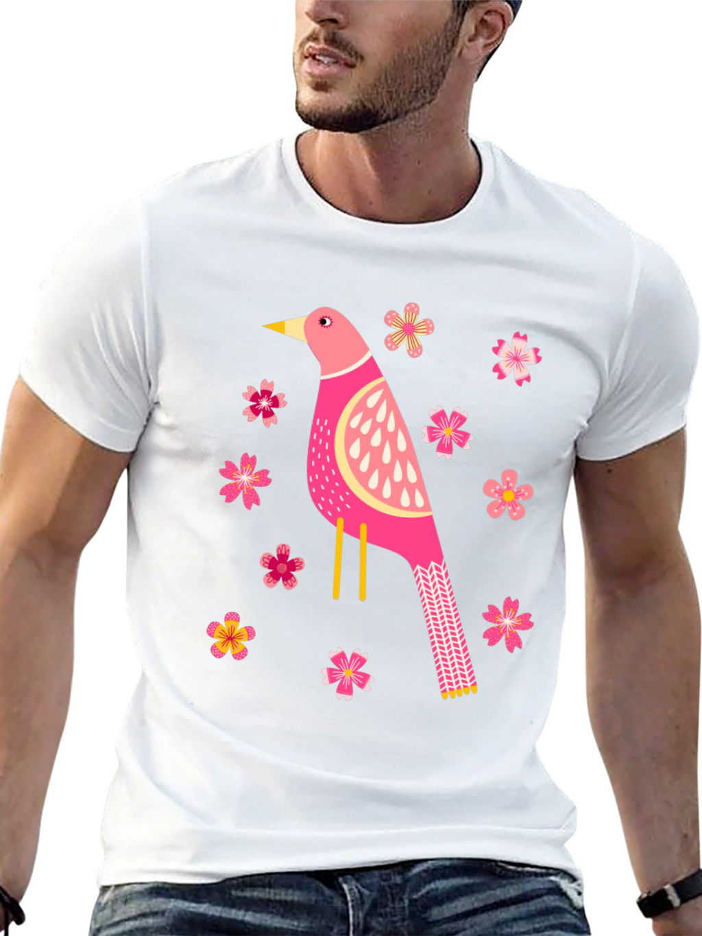 Bird and Blossom Graphic T-Shirt - Black