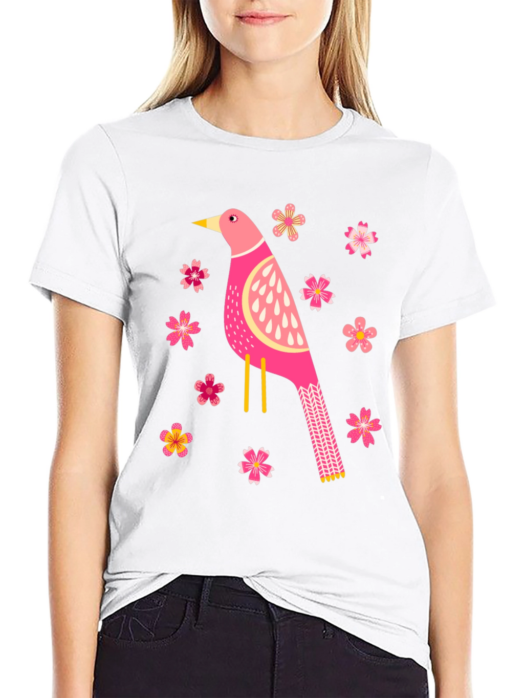Bird and Blossom Graphic T-Shirt - Black
