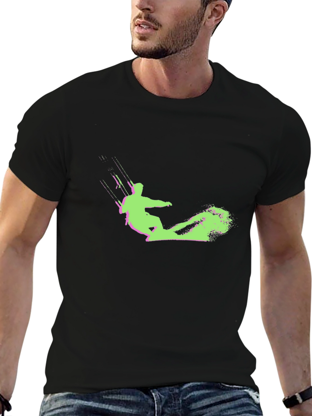 Kitesurfing Graphic Tee - Black Cotton Comfort