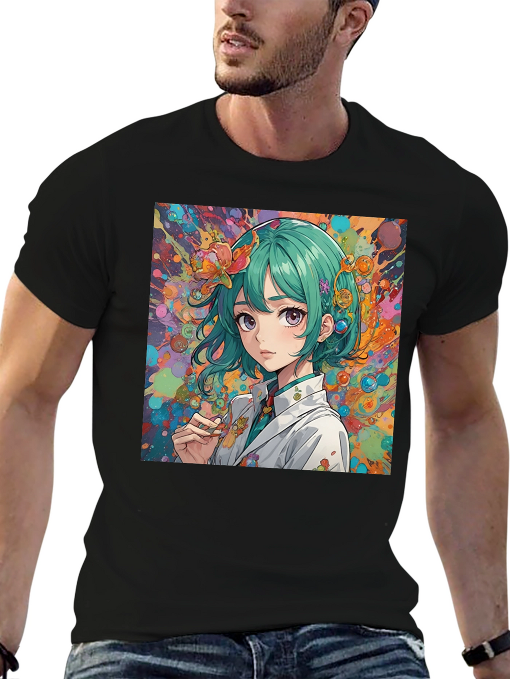 Anime Girl Art Graphic Black T-Shirt