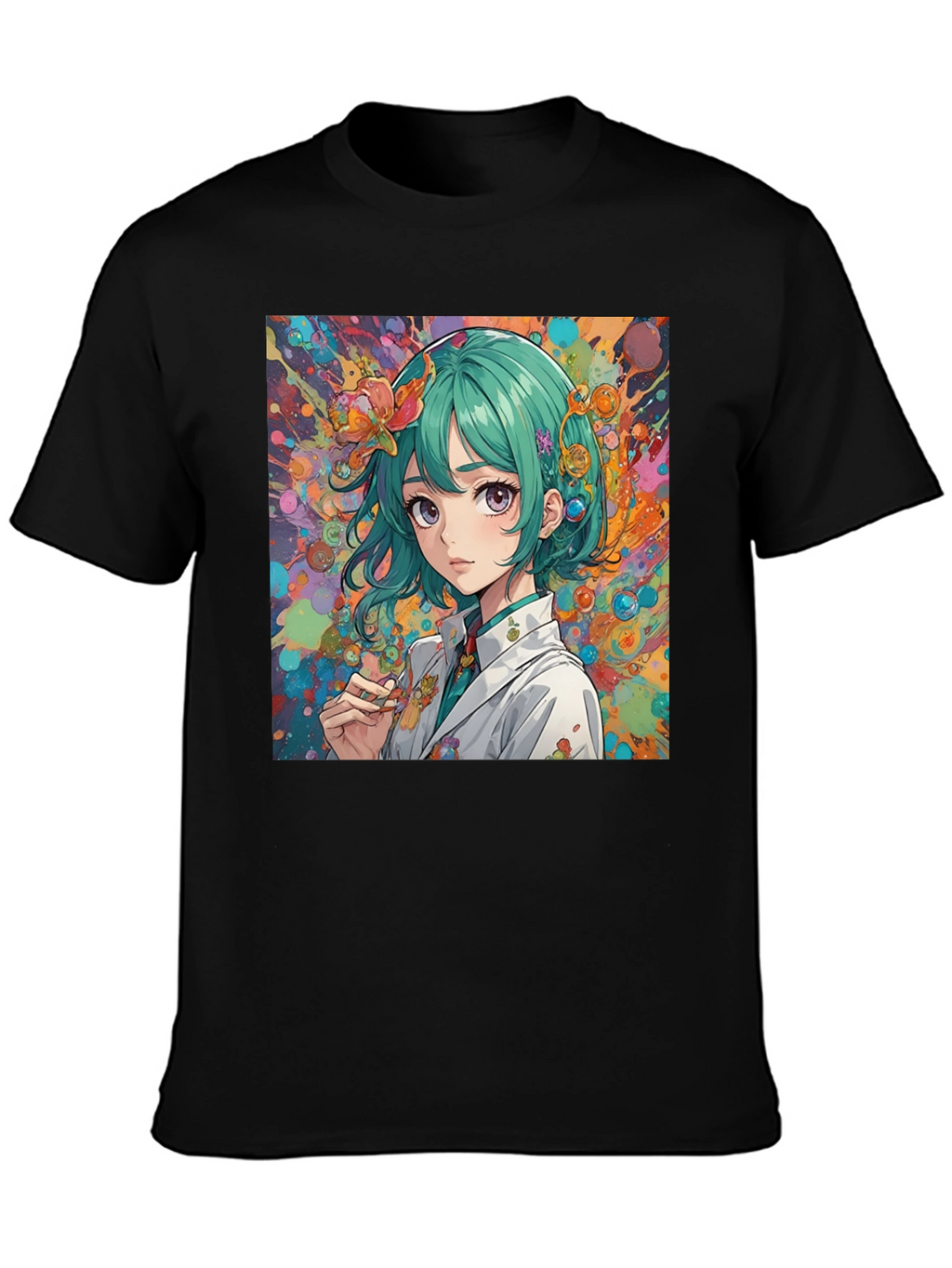 Anime Girl Art Graphic Black T-Shirt