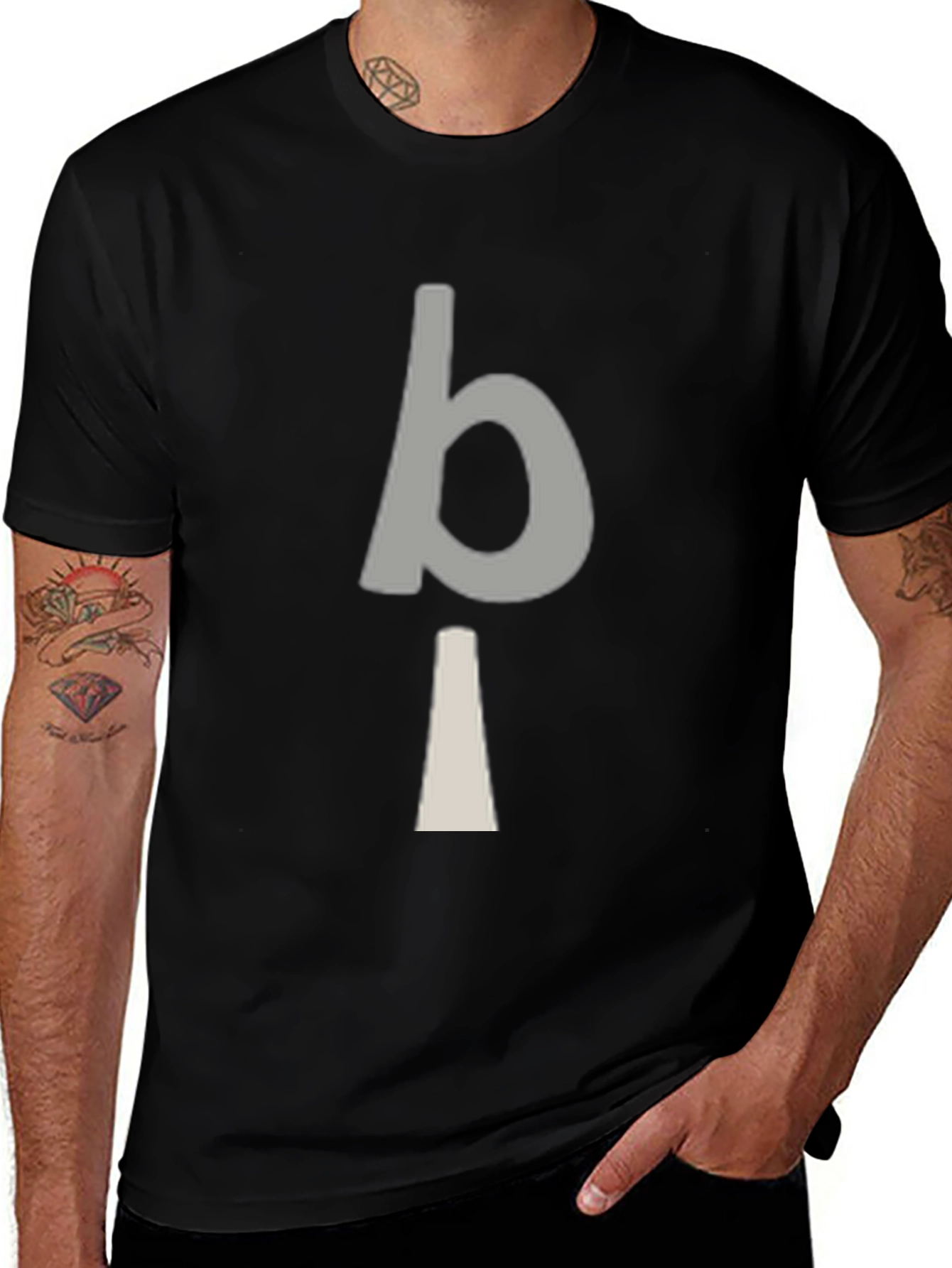 Minimalist bi Graphic Print Black T-Shirt