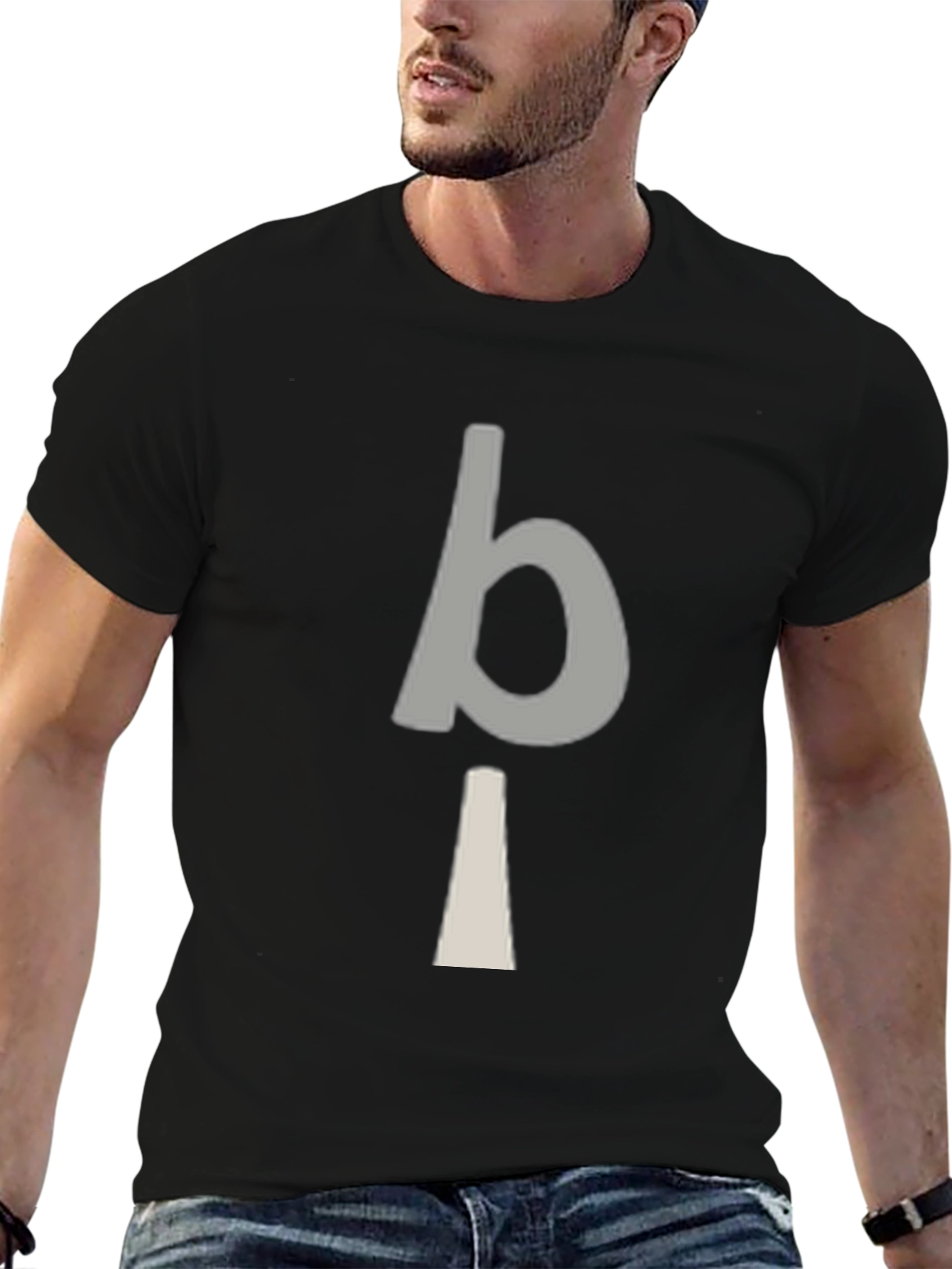 Minimalist bi Graphic Print Black T-Shirt