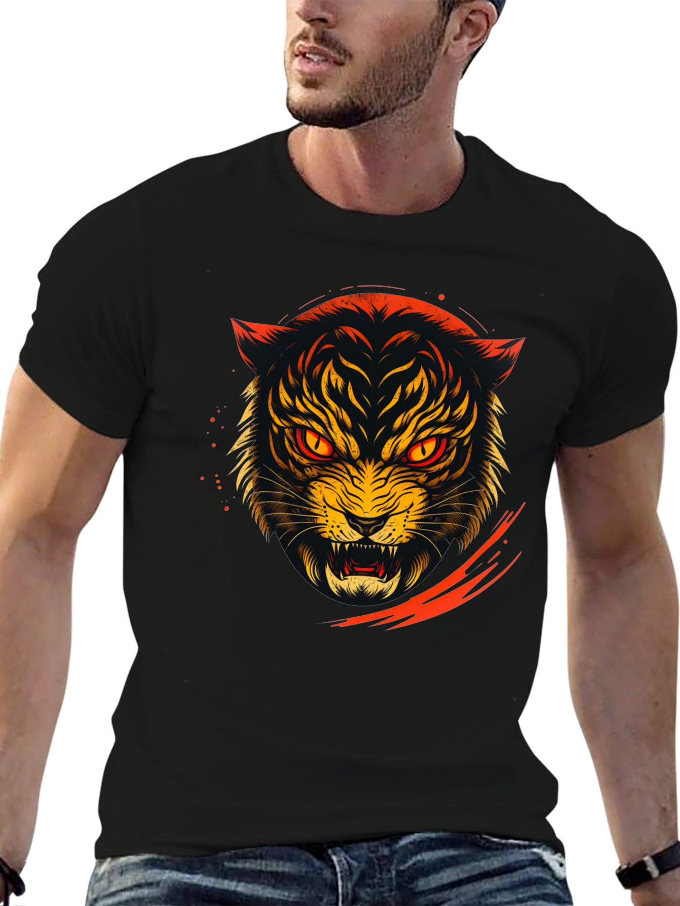 Roaring Tiger Graphic Tee - Black Cotton T-Shirt
