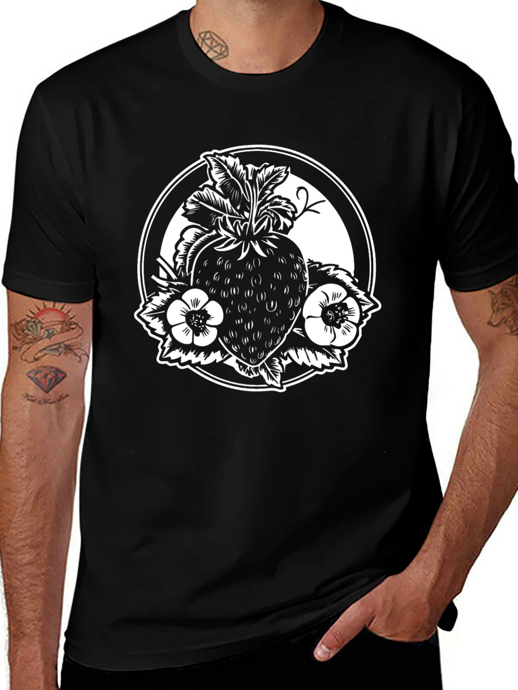 Strawberry Graphic Black T-Shirt