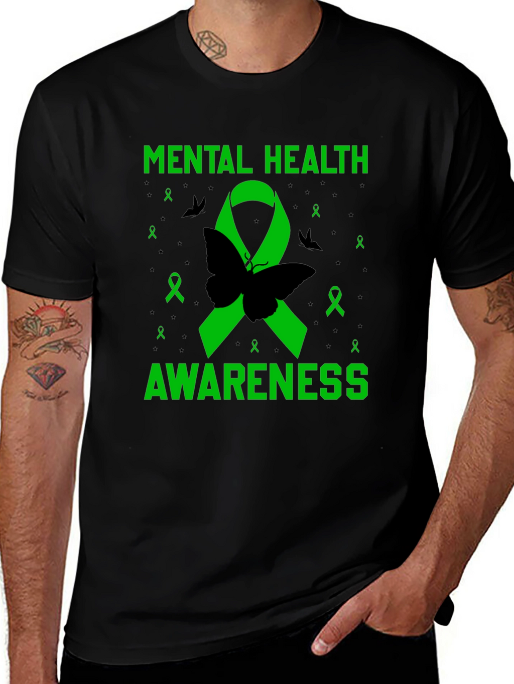 Mental Health Awareness Butterfly Ribbon T-Shirt