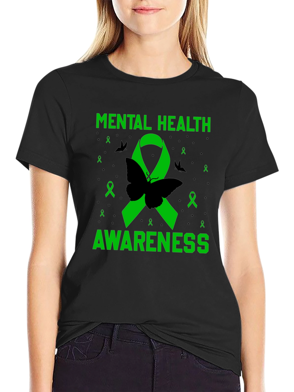 Mental Health Awareness Butterfly Ribbon T-Shirt