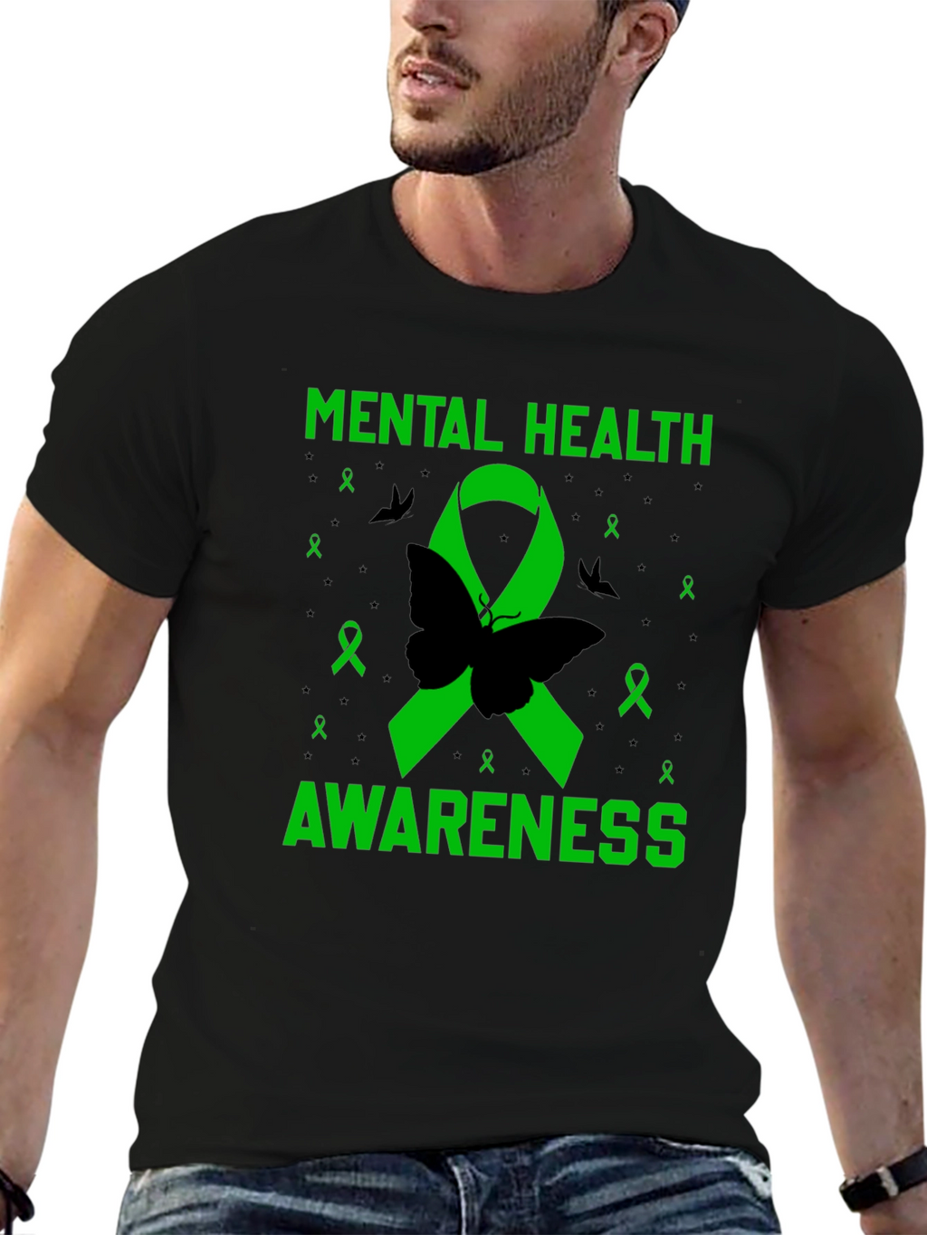 Mental Health Awareness Butterfly Ribbon T-Shirt