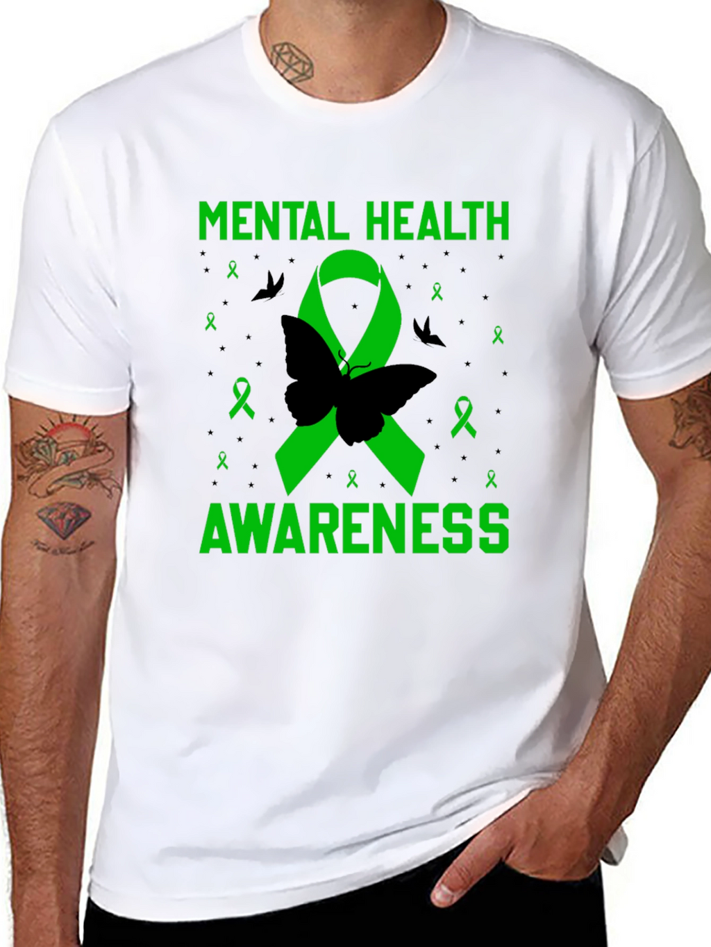 Mental Health Awareness Butterfly Ribbon T-Shirt