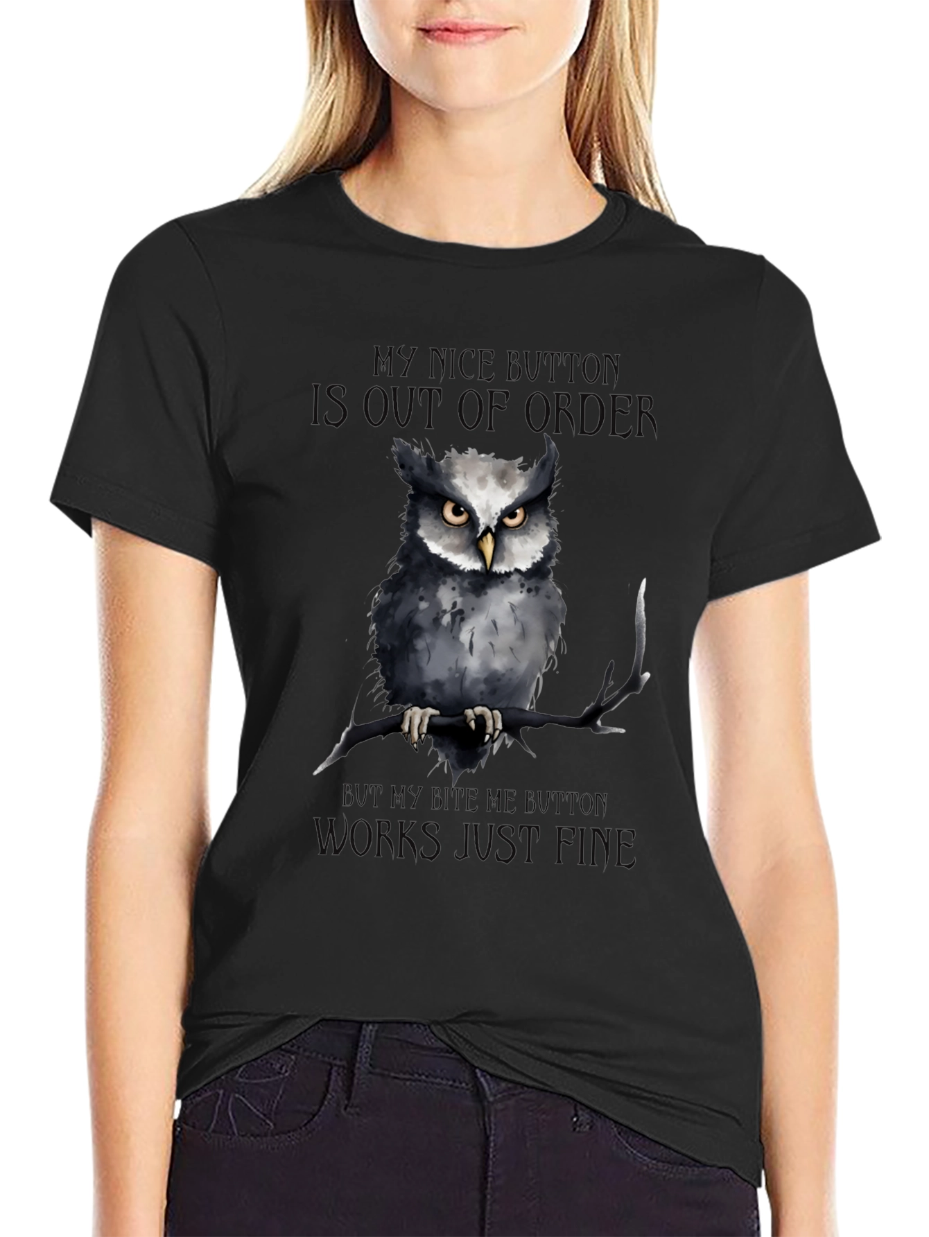 Funny Owl T-Shirt - My Nice Button is Out of Order