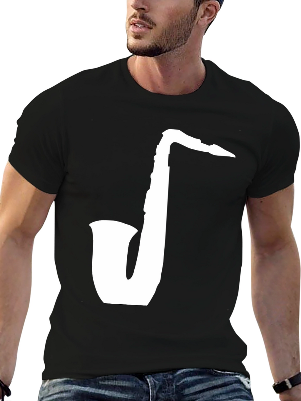 Saxophone Graphic Tee - Classic Black Cotton T-Shirt